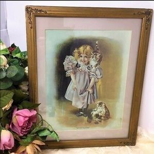 Adorable Vintage “Kittys Playtime" Print & Frame
